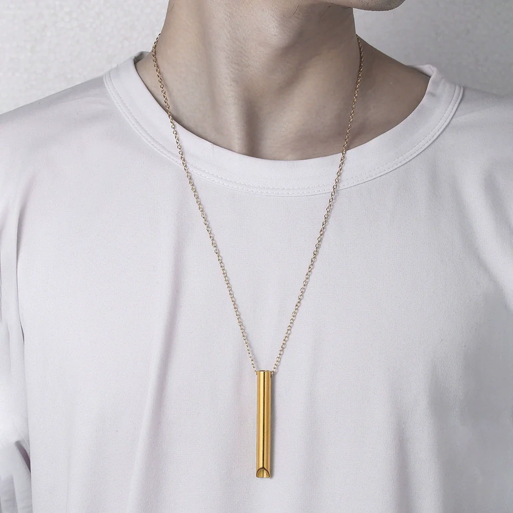 Wholesale Meditation Decompression Whistle Pendant Necklace Stainless Steel Titanium Steel Handmade Geometric Ochain - Image 3
