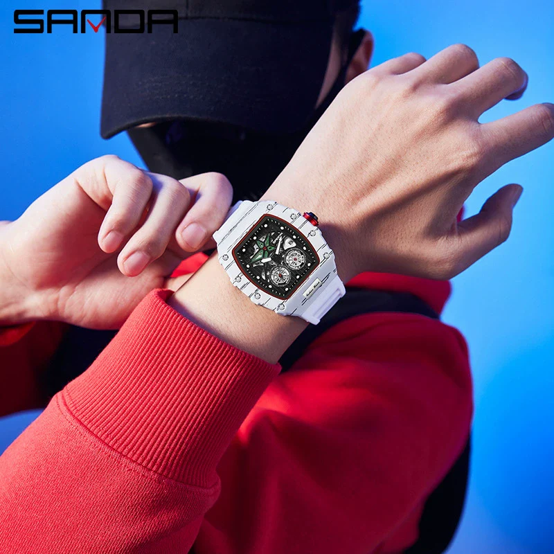 Wholesale Men's Alloy Alloy And Tpu Barrelshaped Quartz Watch With Zebra Pattern And Hollow Design - Image 2