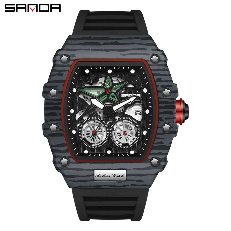 Wholesale Men's Alloy Alloy And Tpu Barrelshaped Quartz Watch With Zebra Pattern And Hollow Design - Image 5