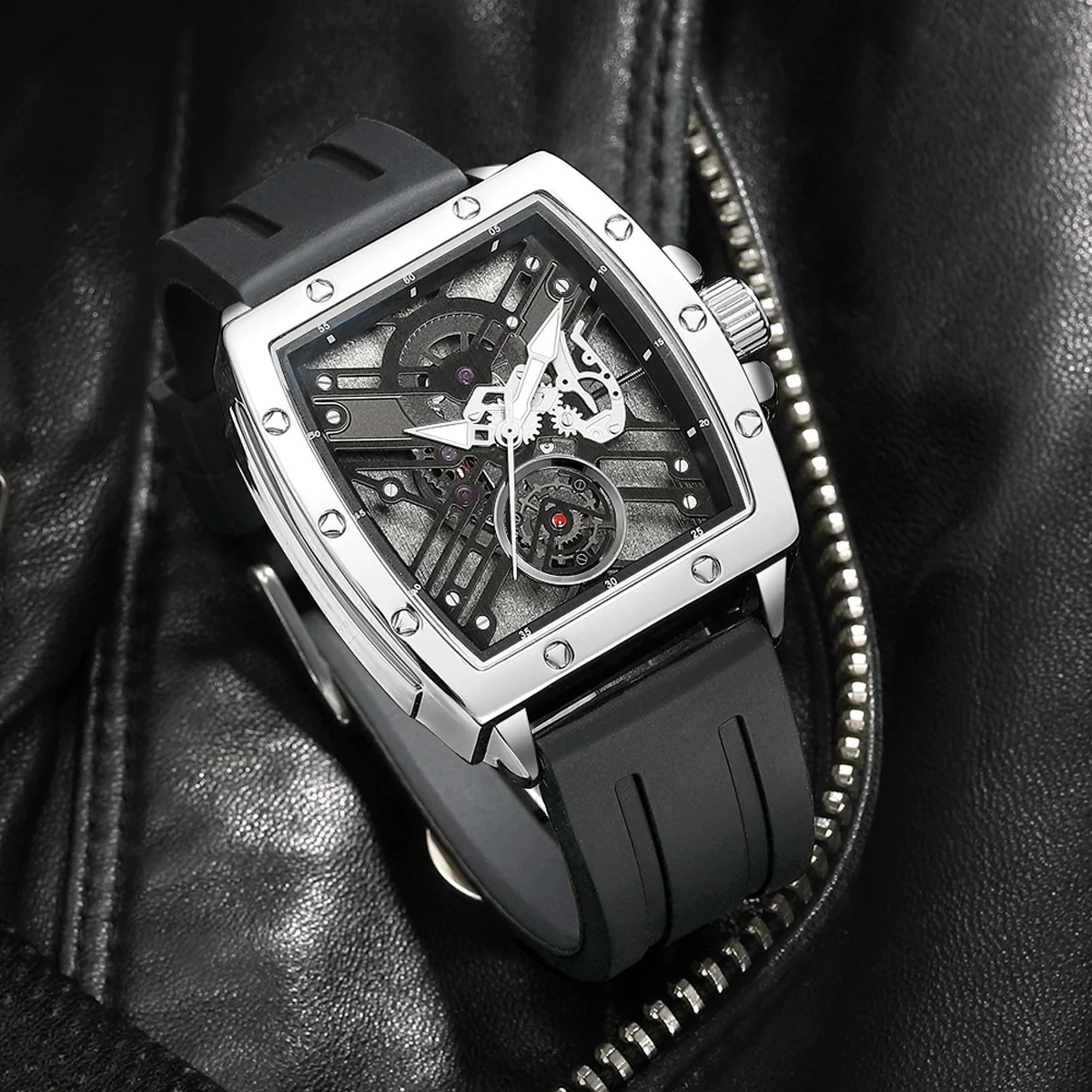 Wholesale Men's Alloy And Silicone Hollow Non Mechanical Sports Luminous Waterproof Barrel Shaped Watch - Image 4