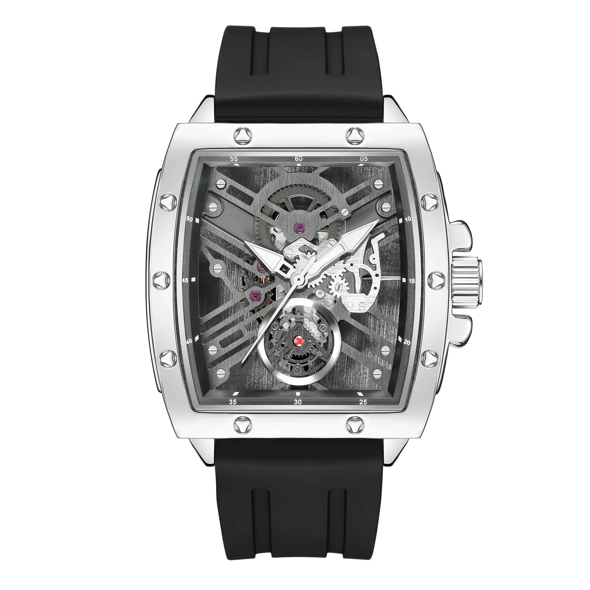 Wholesale Men's Alloy And Silicone Hollow Non Mechanical Sports Luminous Waterproof Barrel Shaped Watch - Image 6