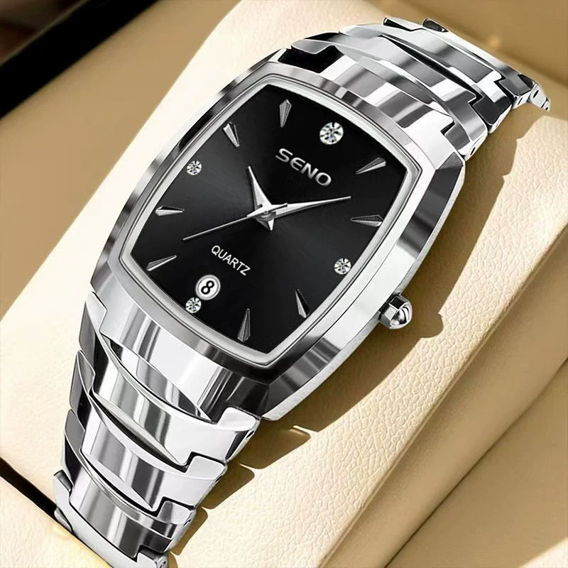 Wholesale Men's Alloy And Stainless Steel Square And Barrel Shaped Waterproof Quartz Watch With Calendar - Image 3