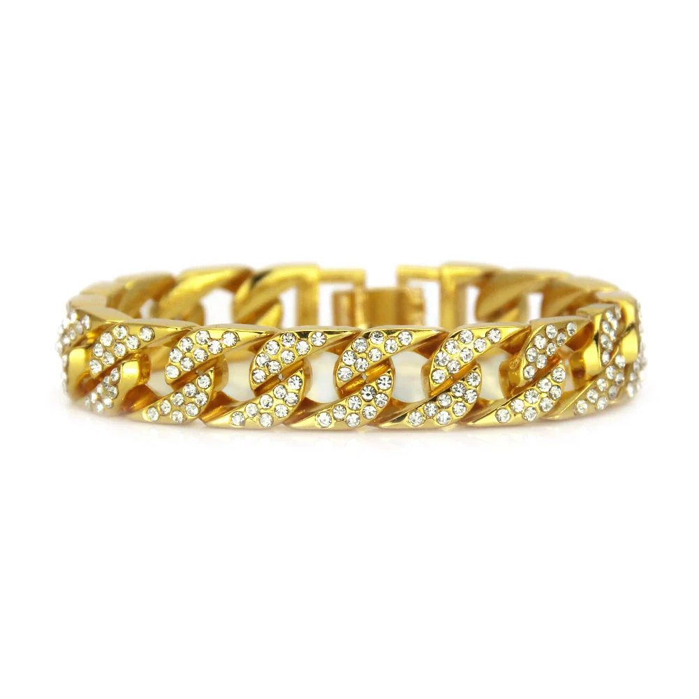 Wholesale Men's Alloy Geometric Diamond Bracelet Hiphop Style Goldplated