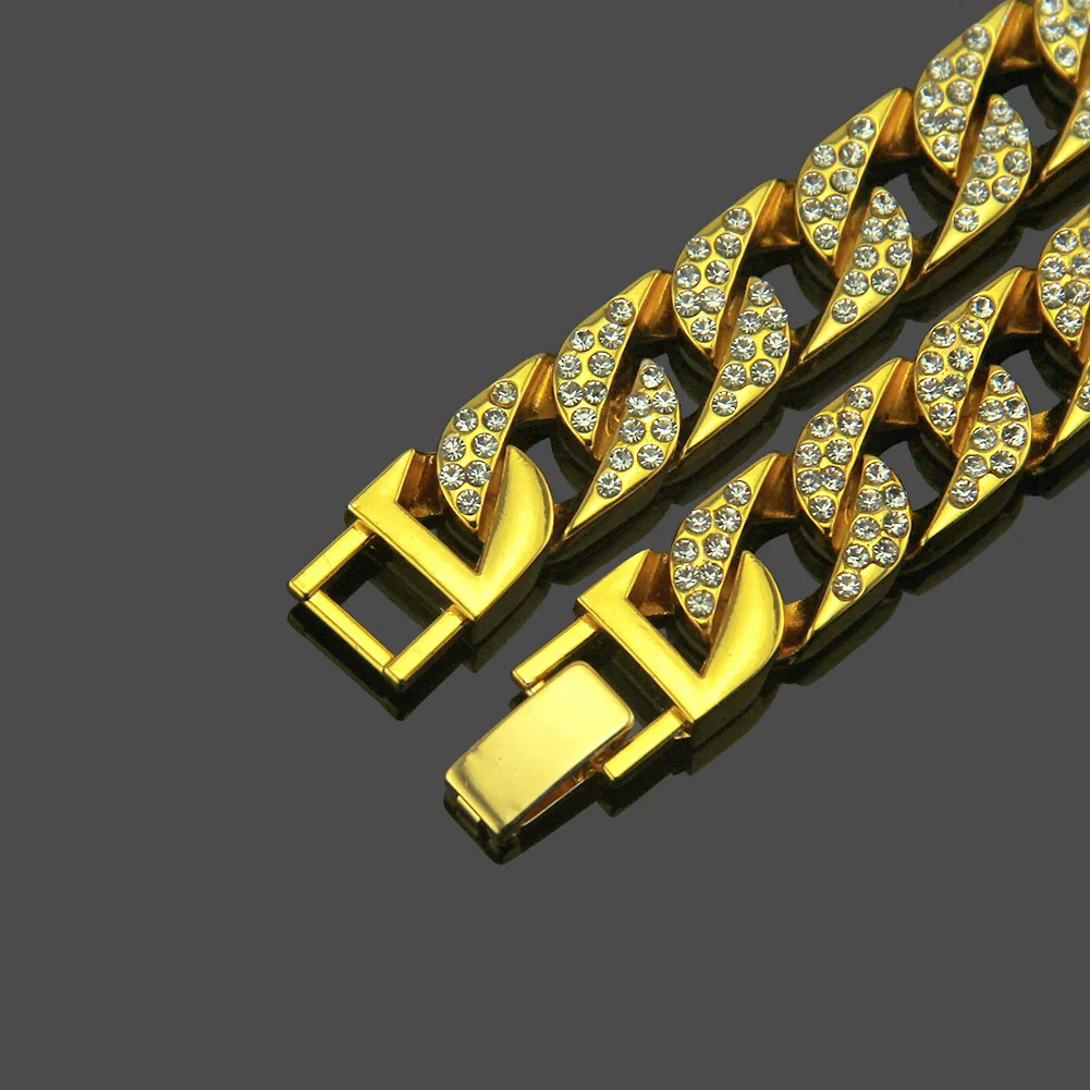 Wholesale Men's Alloy Geometric Diamond Bracelet Hiphop Style Goldplated - Image 3