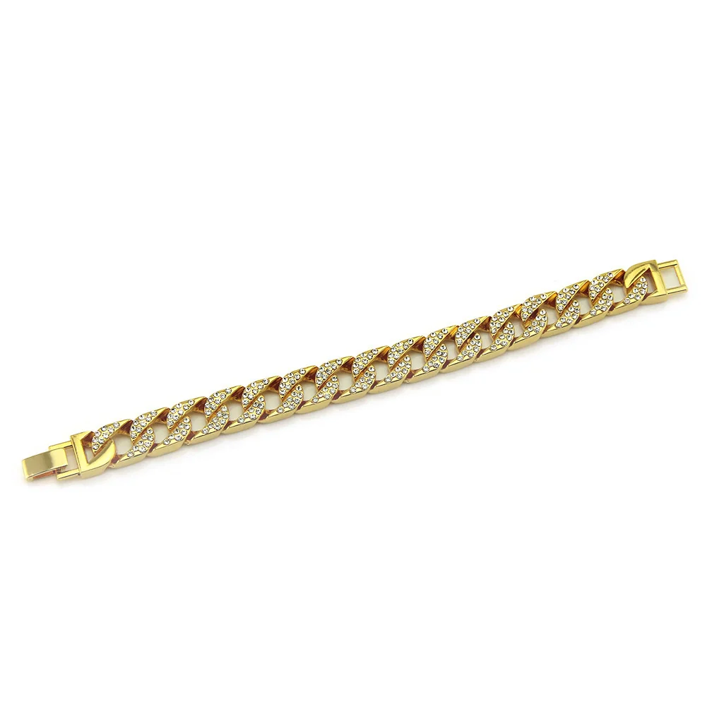 Wholesale Men's Alloy Geometric Diamond Bracelet Hiphop Style Goldplated - Image 5