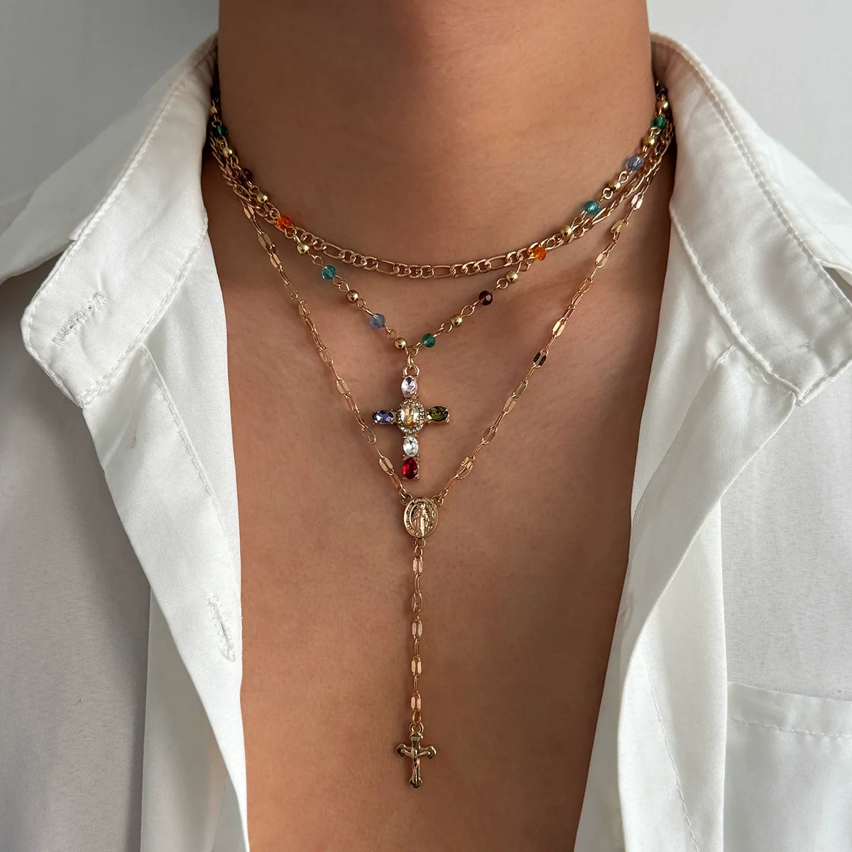 Wholesale Men's Alloy Geometric Handmade Diamondencrusted Cross Necklace