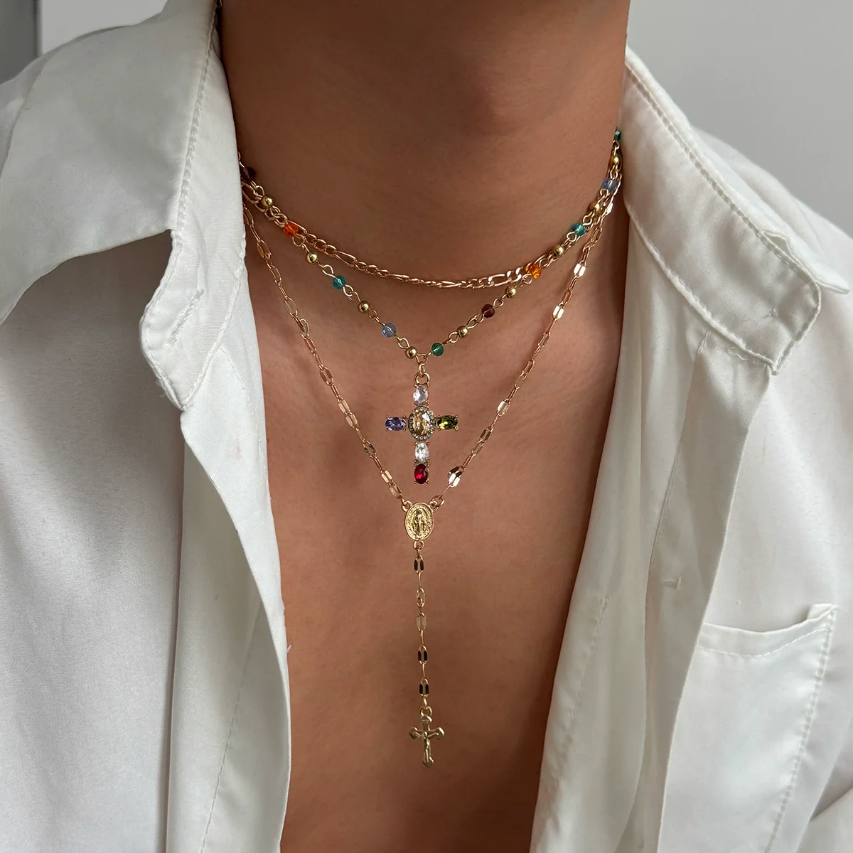 Wholesale Men's Alloy Geometric Handmade Diamondencrusted Cross Necklace - Image 2