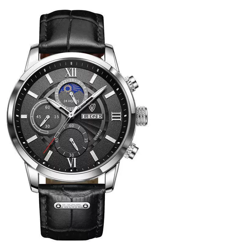 Wholesale Men's Business Elegant Personality Alloy Case Leather Strap Round Dial Watch - Image 9