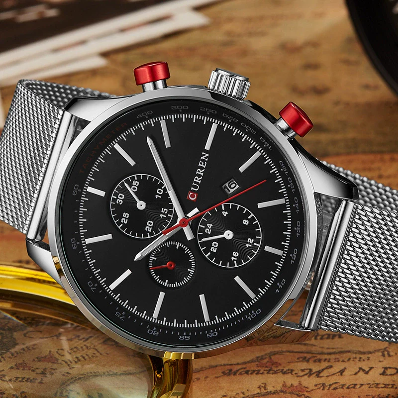 Wholesale Men's Business Stainless Steel Round Quartz Watch With Calendar And Mesh Strap - Image 4