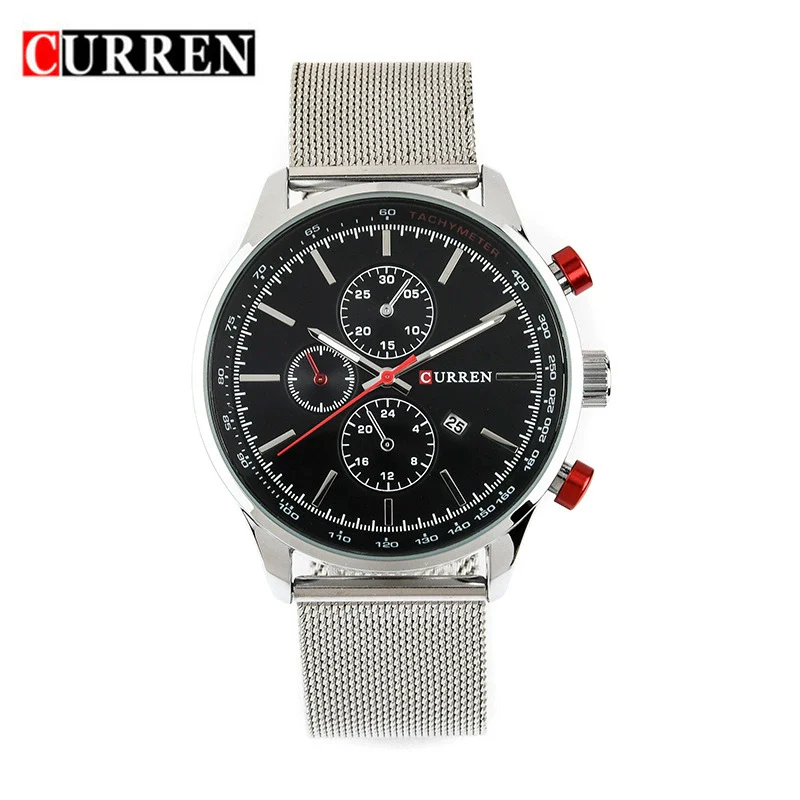 Wholesale Men's Business Stainless Steel Round Quartz Watch With Calendar And Mesh Strap - Image 5
