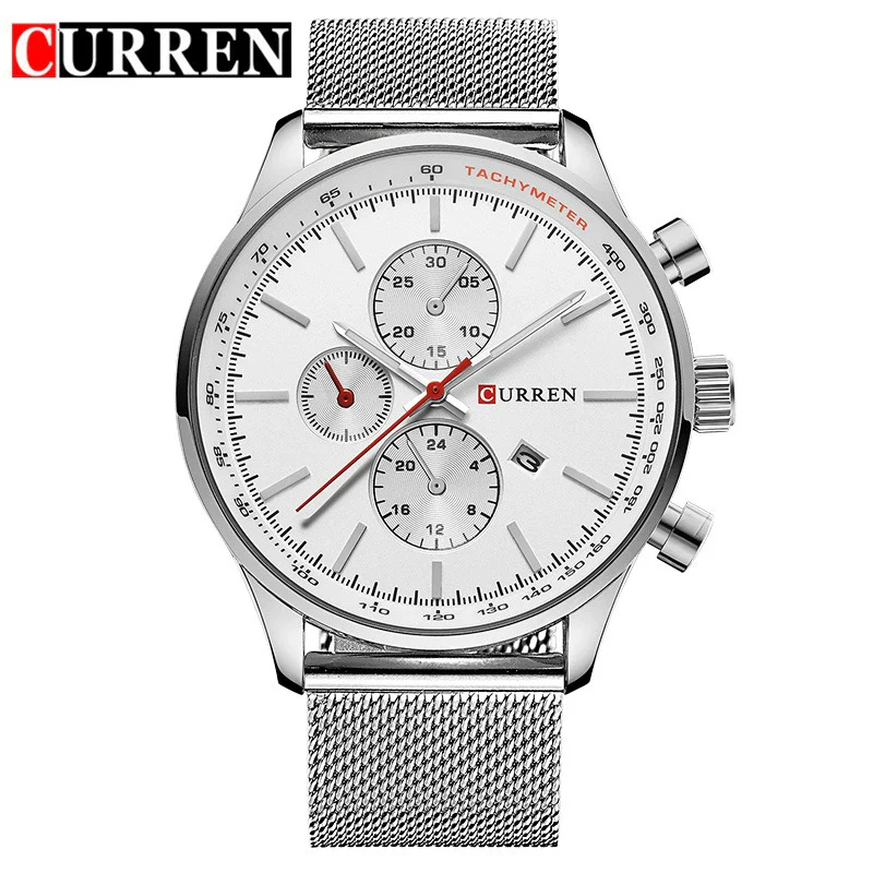 Wholesale Men's Business Stainless Steel Round Quartz Watch With Calendar And Mesh Strap - Image 9