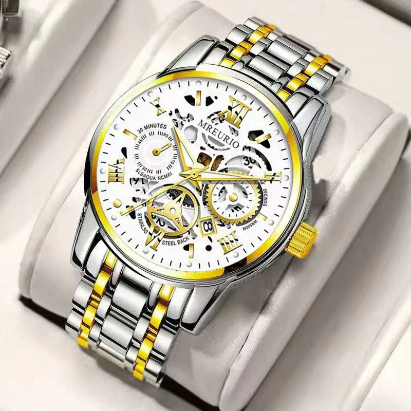 Wholesale Men's Casual Hollow Fashion Calendar Quartz Watch With Alloy Case And Stainless Steel Band - Image 3