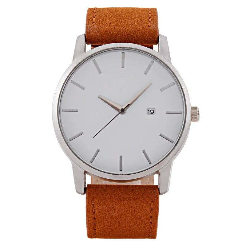 Wholesale Men's Casual Quartz Watch With Round Dial Alloy Case Imitation Leather Strap And Stainless Steel Buckle
