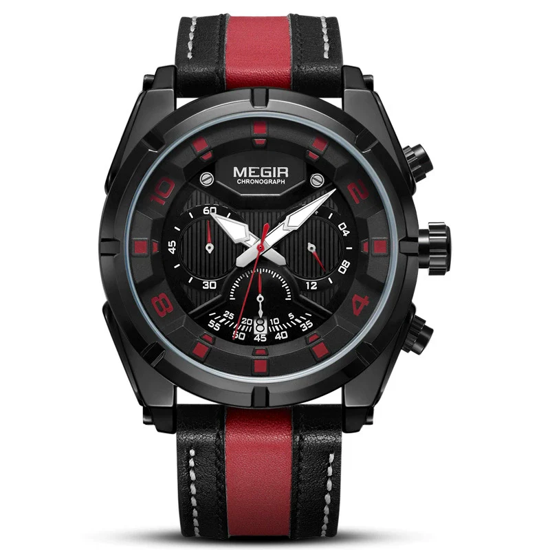 Wholesale Men's Casual Sports Multifunction Chronograph Waterproof Quartz Watch Alloy Case Genuine Leather Strap Round Dial Stainless Steel Clasp - Image 5