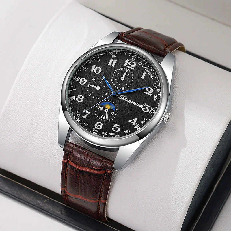 Wholesale Men's Fashion Belt Quartz Watch With Alloy Case Pu Leather Strap Stainless Steel Buckle And Round Dial