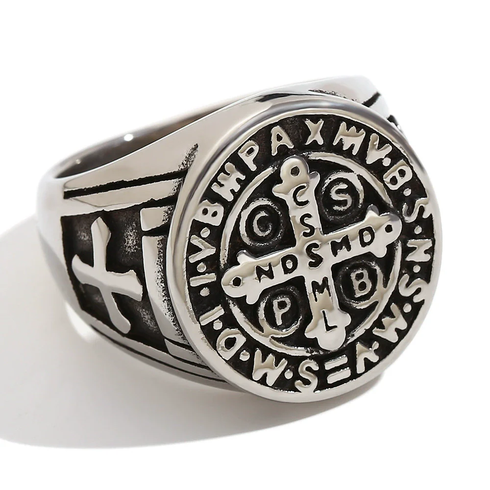 Wholesale Men's Fashion Geometric Stainless Steel 18K Gold Plated Ring With Letter And Number Patterns - Image 5