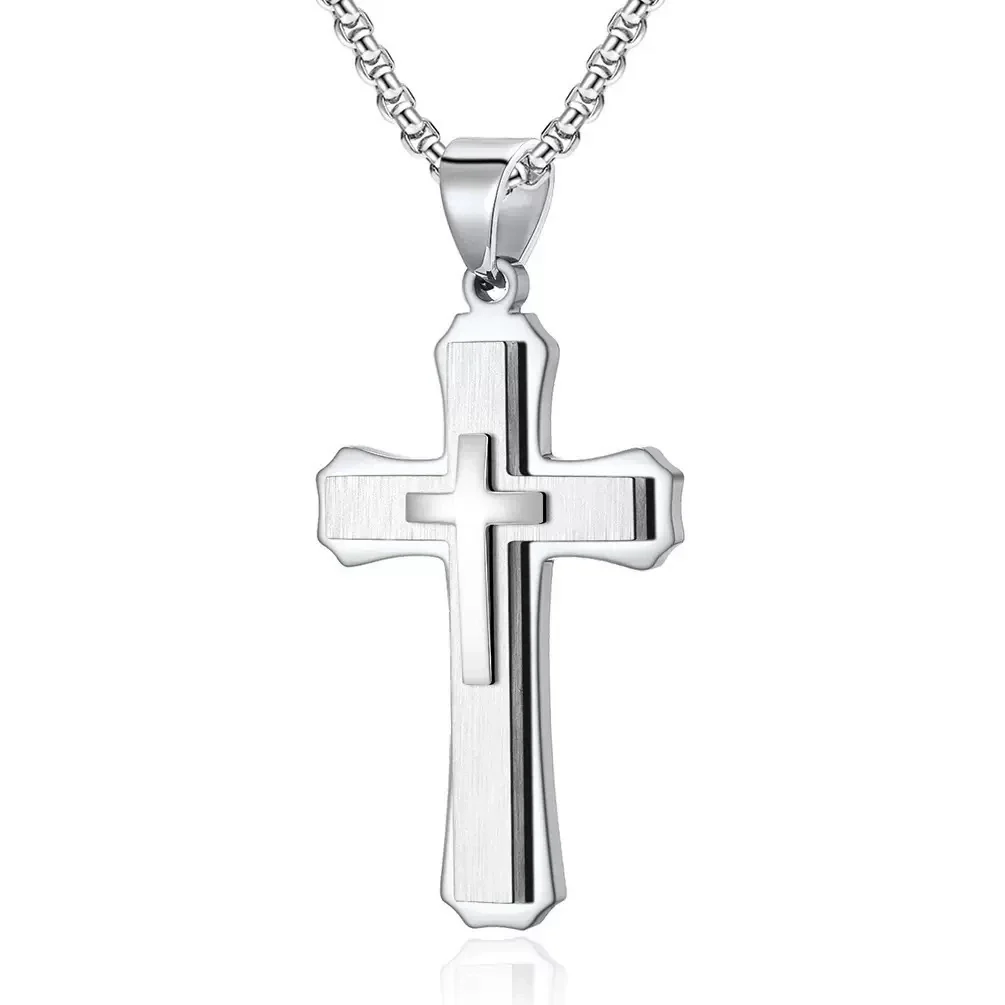 Wholesale Men's Geometric Cross Titanium Steel Electroplated Pearl Chain Necklace - Image 10