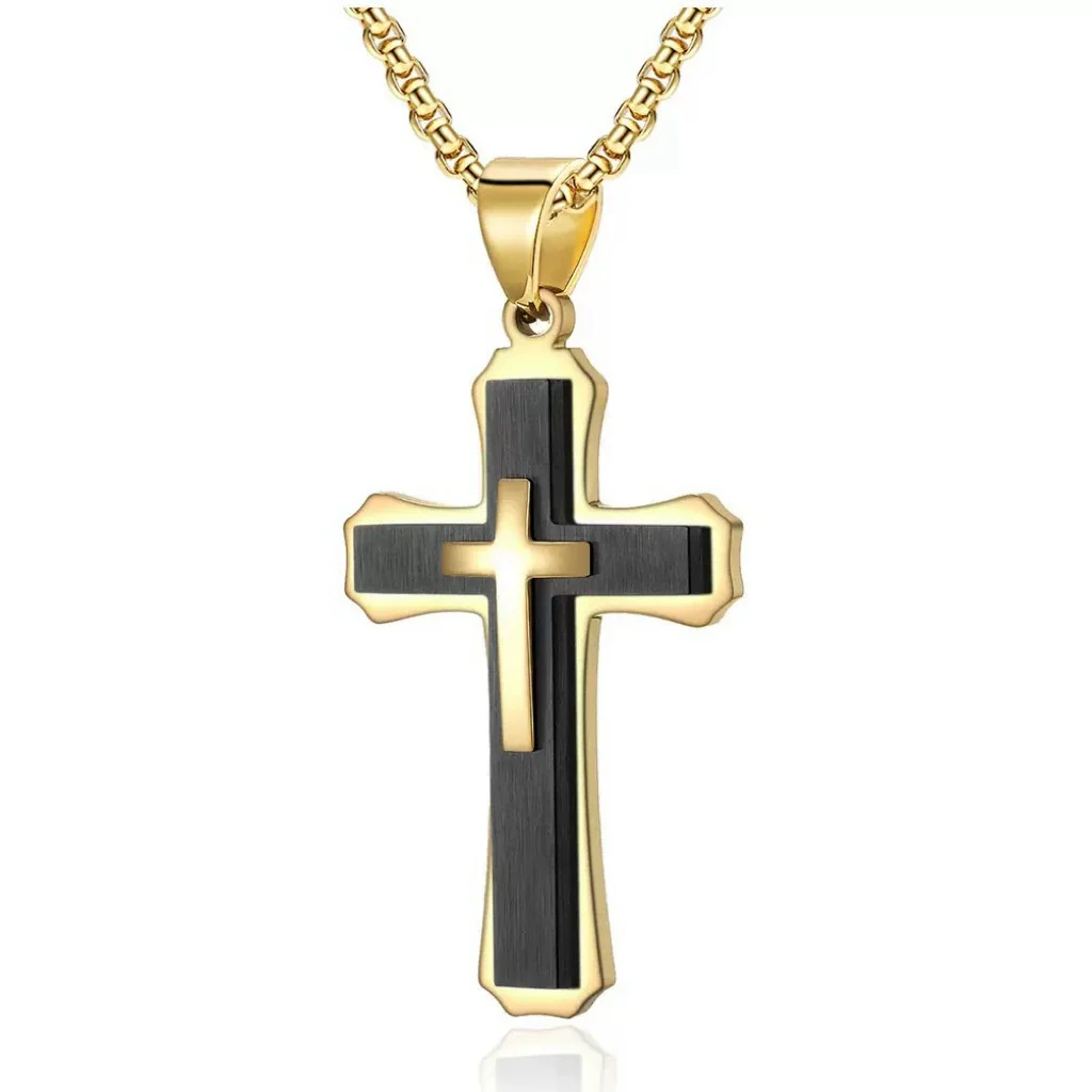 Wholesale Men's Geometric Cross Titanium Steel Electroplated Pearl Chain Necklace - Image 11