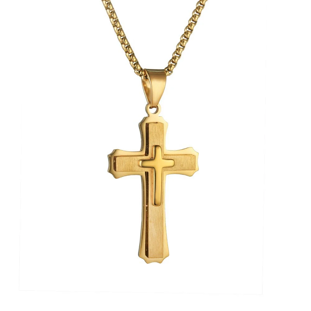 Wholesale Men's Geometric Cross Titanium Steel Electroplated Pearl Chain Necklace - Image 12