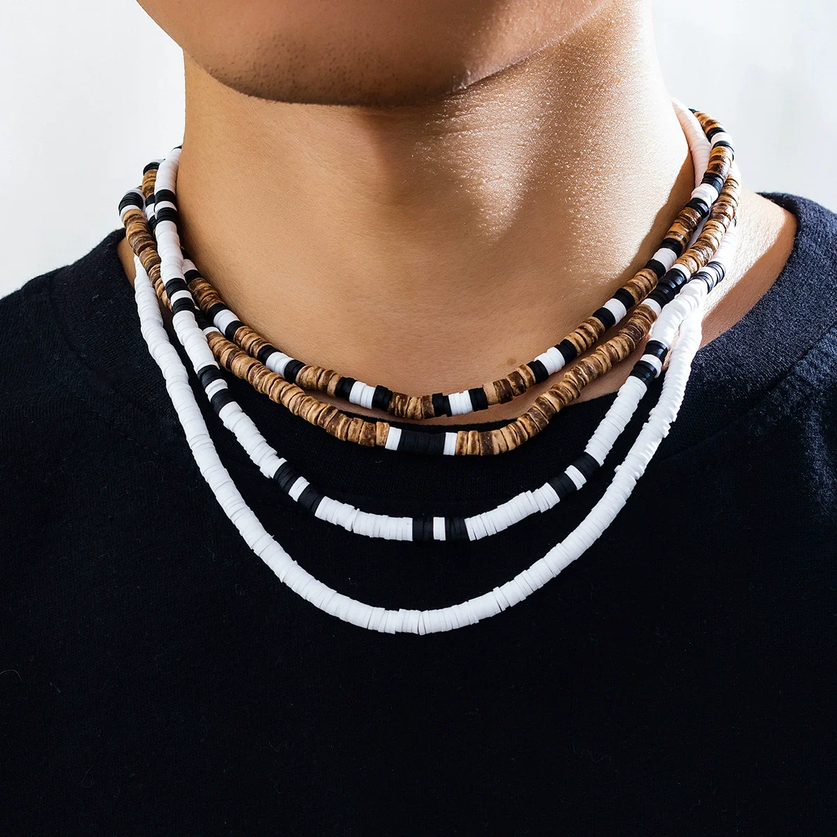 Wholesale Men's Handmade Wooden Beads Hip Hop Style Clavicle Necklace - Image 2