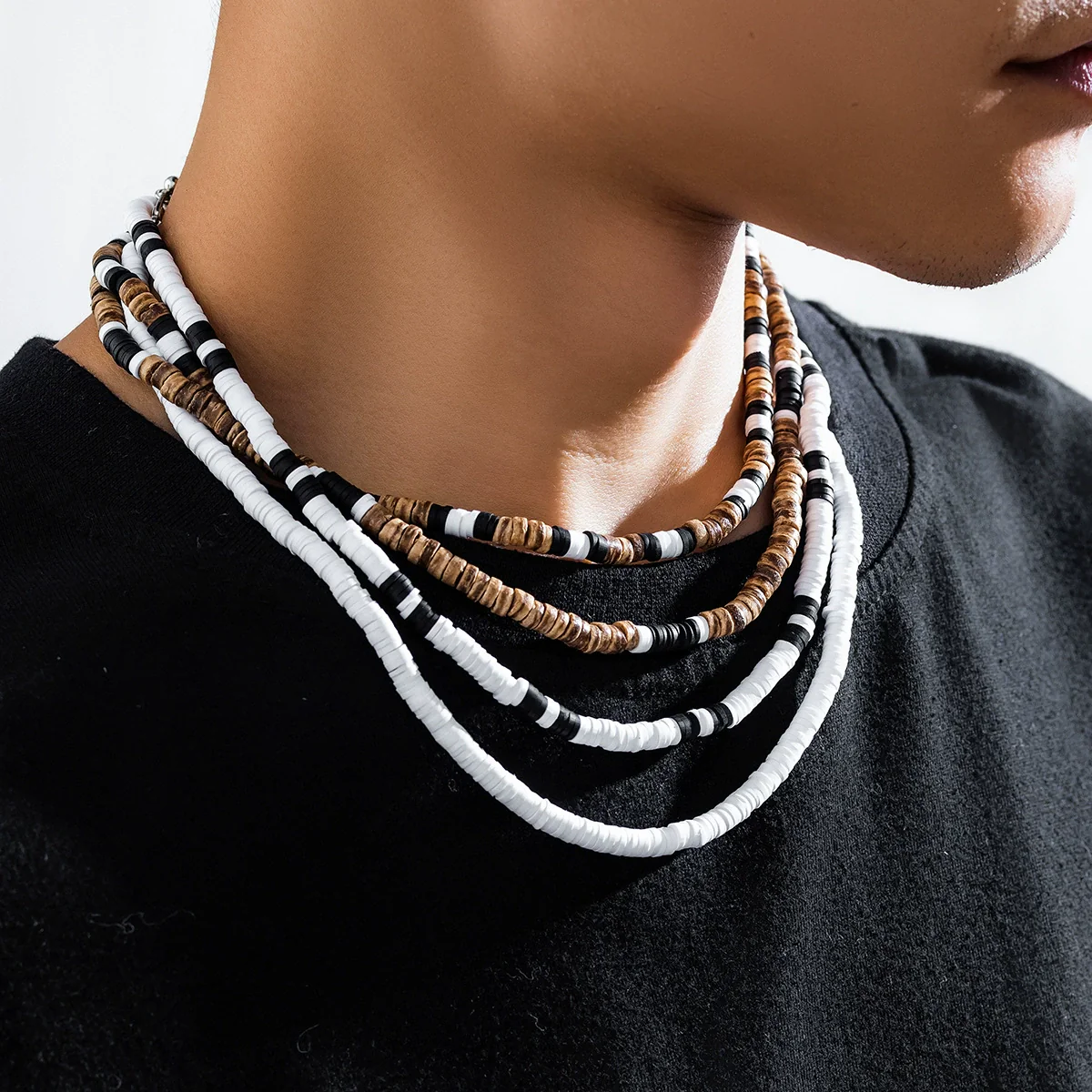 Wholesale Men's Handmade Wooden Beads Hip Hop Style Clavicle Necklace - Image 3