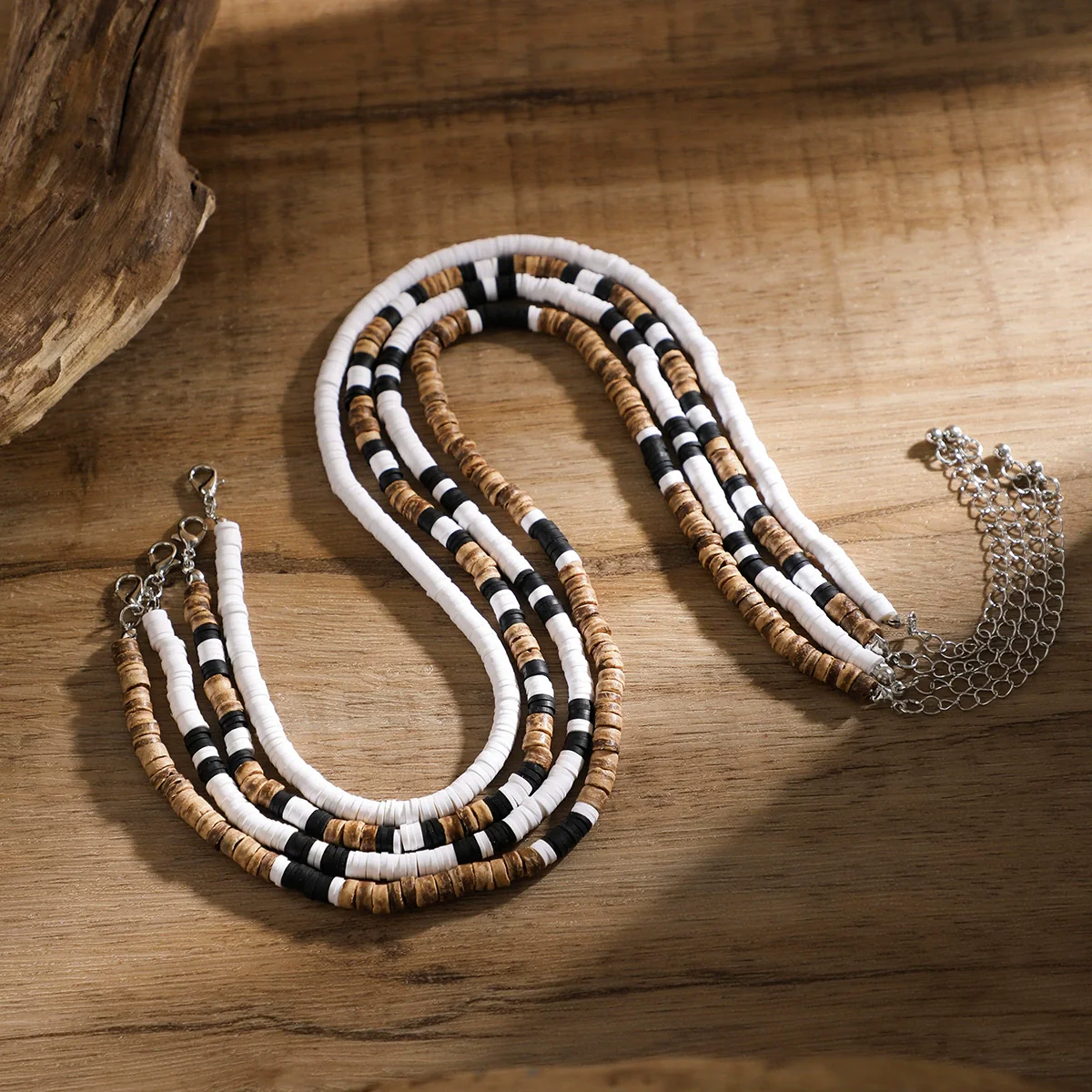 Wholesale Men's Handmade Wooden Beads Hip Hop Style Clavicle Necklace - Image 4