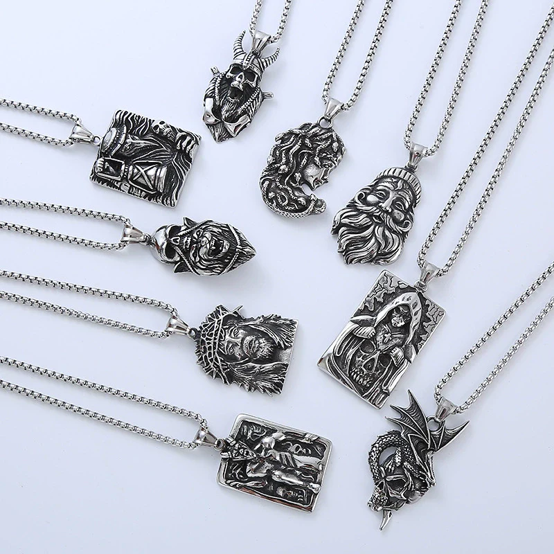 Wholesale Men's Hip Hop Stainless Steel Geometric Polished Necklace