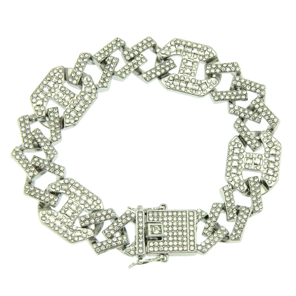 Wholesale Men's Hiphop Alloy Geometric Diamondinlaid Cuban Bracelet With Japanese Buckle - Image 6