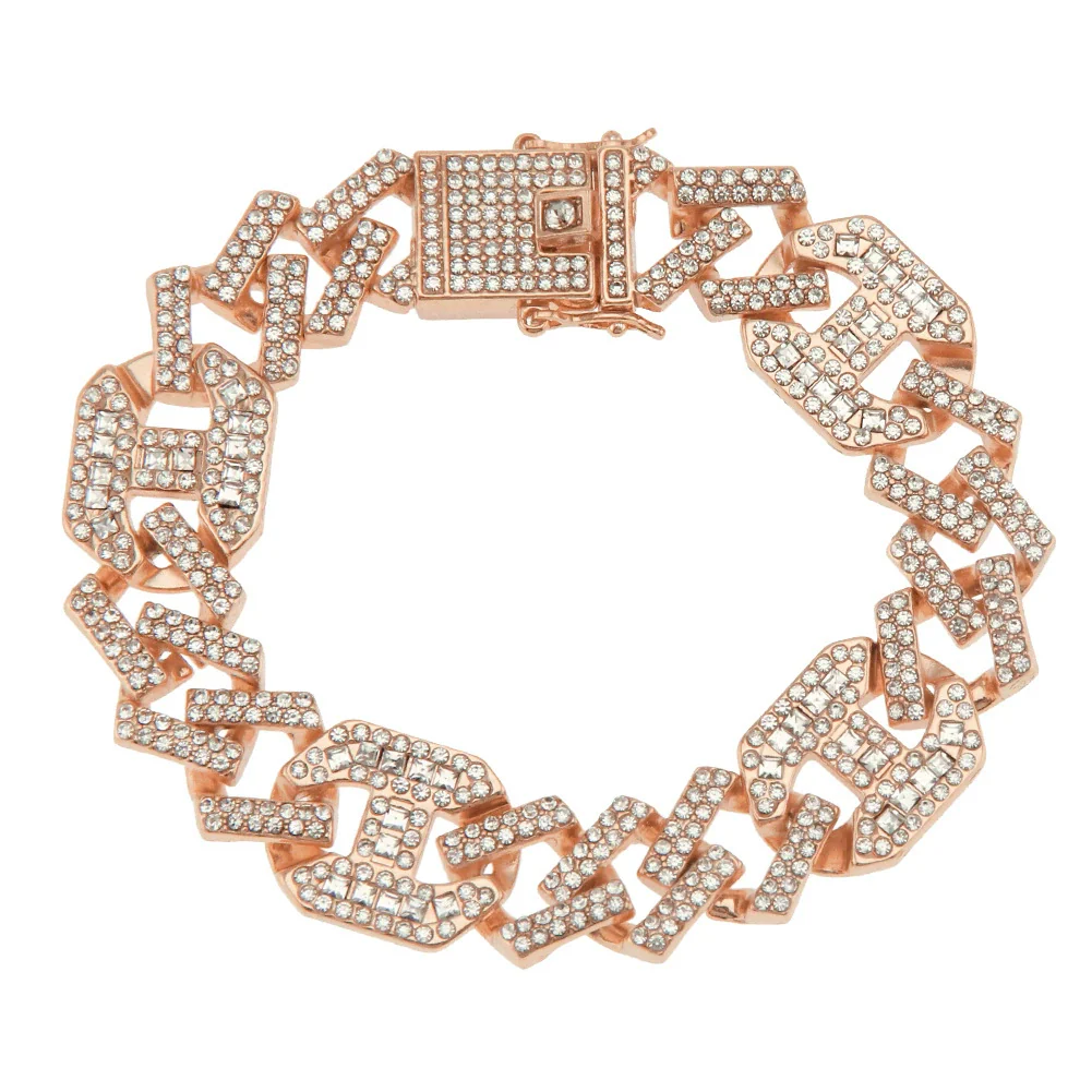 Wholesale Men's Hiphop Alloy Geometric Diamondinlaid Cuban Bracelet With Japanese Buckle - Image 7