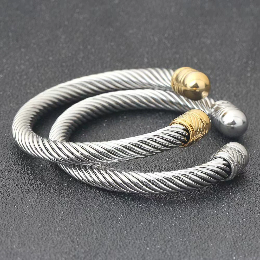 Wholesale Men's Hiphop Punk Polished Electroplated Stainless Steel Opening Bracelet Jewelry - Image 2