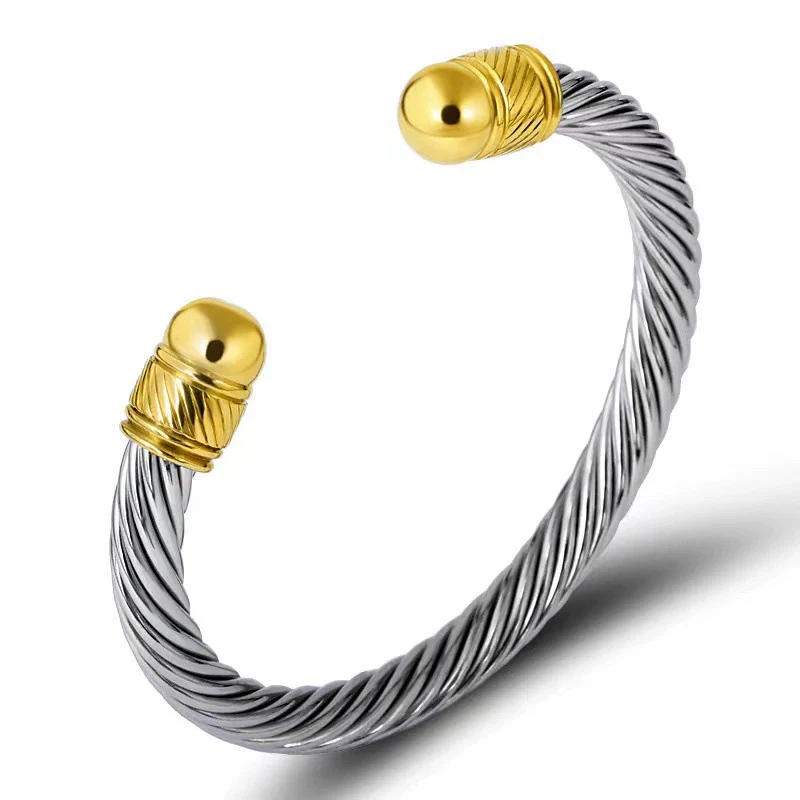Wholesale Men's Hiphop Punk Polished Electroplated Stainless Steel Opening Bracelet Jewelry - Image 8