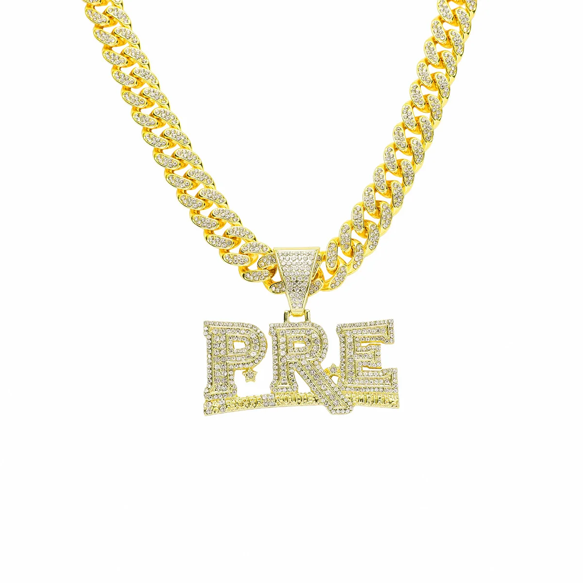 Wholesale Men's Hiphop Style Alloy Pendant Necklace With Diamond Letter Pattern And Cuban Chain
