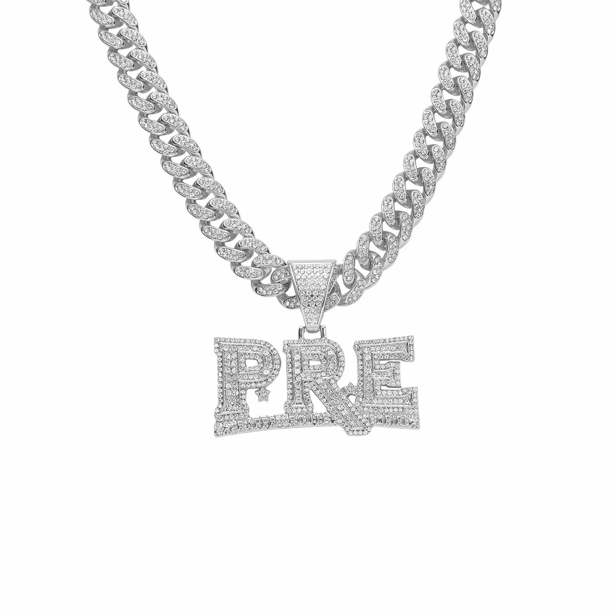 Wholesale Men's Hiphop Style Alloy Pendant Necklace With Diamond Letter Pattern And Cuban Chain - Image 5