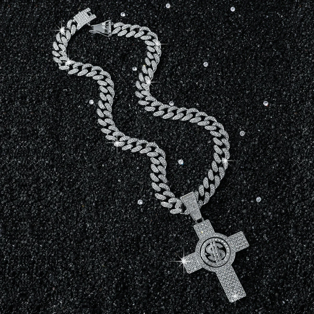 Wholesale Men's Hiphop Style Zinc Alloy Cross Pendant Necklace With Cuban Chain And Electroplating Treatment - Image 7