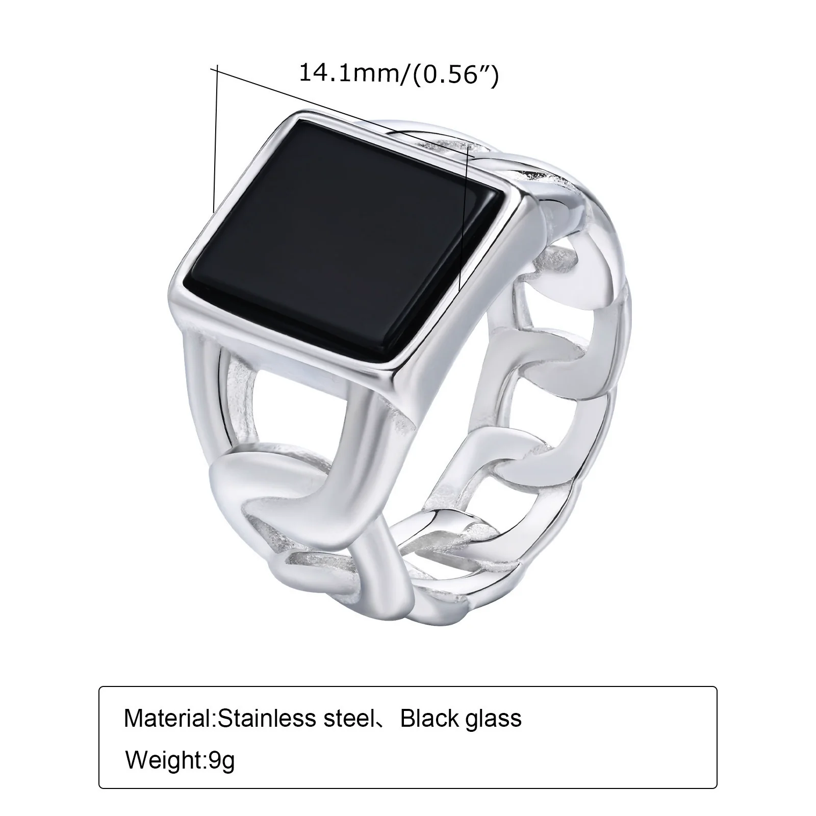 Wholesale Men's Jewelry Stainless Steel Punk Square Geometric Glass Stone Chain Ring Polished - Image 3