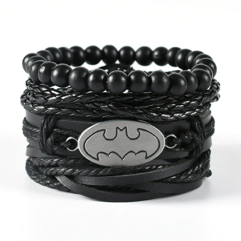 Wholesale Men's Leather Woven Geometric Retro Inlaid Alloy Bracelet - Image 4
