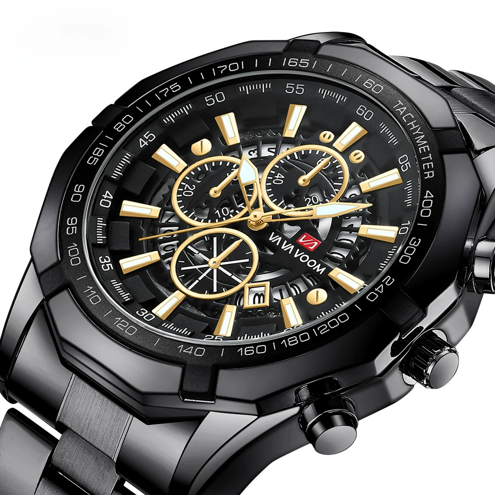 Wholesale Men's Metal Case Stainless Steel Band Round Dial Fashion Sports Waterproof Quartz Watch With Three Eyes Six Needle Luminous Calendar - Image 9