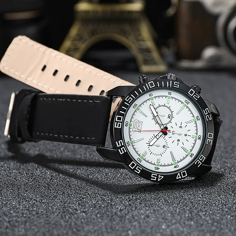 Wholesale Men's Outdoor Multifunctional Sports Quartz Watch Alloy Case Imitation Leather Strap Round Dial - Image 2
