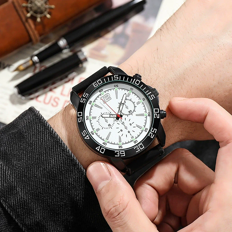 Wholesale Men's Outdoor Multifunctional Sports Quartz Watch Alloy Case Imitation Leather Strap Round Dial - Image 3