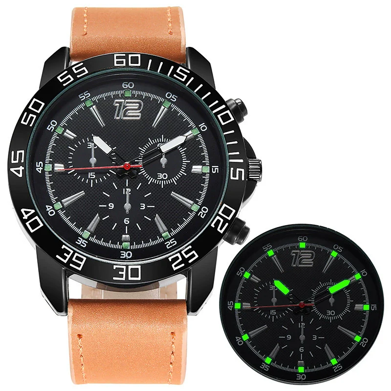 Wholesale Men's Outdoor Multifunctional Sports Quartz Watch Alloy Case Imitation Leather Strap Round Dial - Image 4