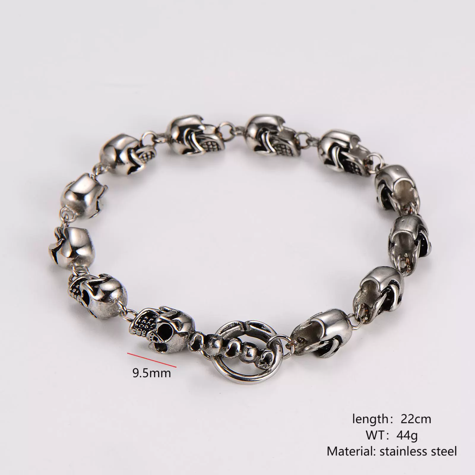Wholesale Men's Punk Geometric Stainless Steel Electroplated Skull Head Bracelet - Image 2
