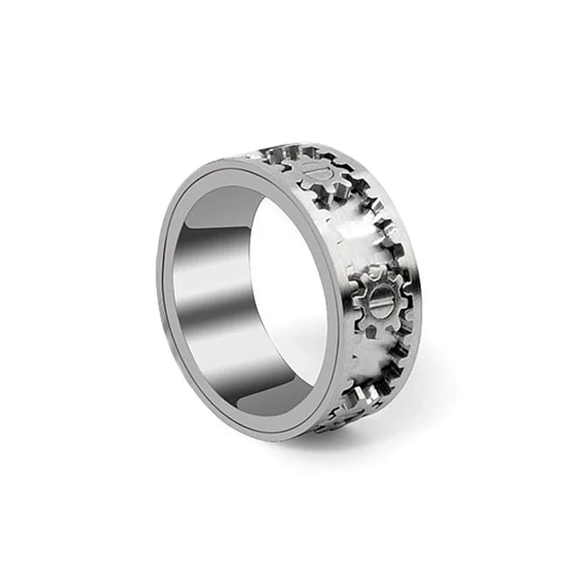 Wholesale Men's Pure Handmade Geometric Rotatable Gear Ring Made Of Titanium Steel - Image 6