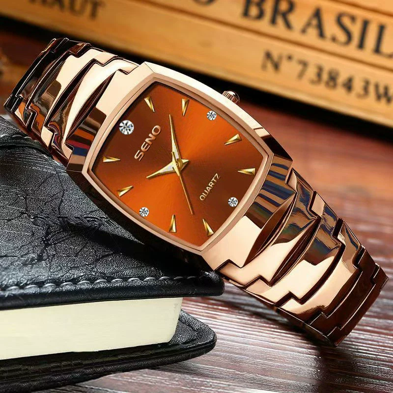 Wholesale Men's Quartz Watch Retro Fashionable With Alloy Case Strap Rose Gold Buckle Mineral Reinforced Glass Mirror Square Dial