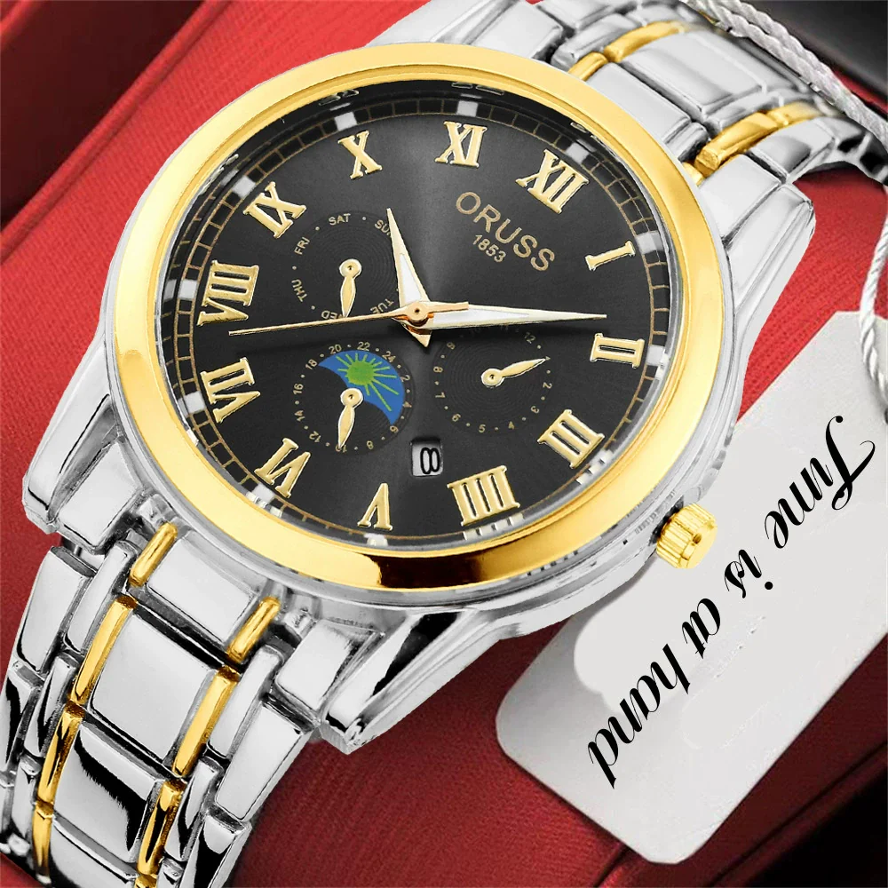 Wholesale Men's Quartz Watches Alloy Case Mineral Reinforced Glass Mirror Round Dial Business Style - Image 3