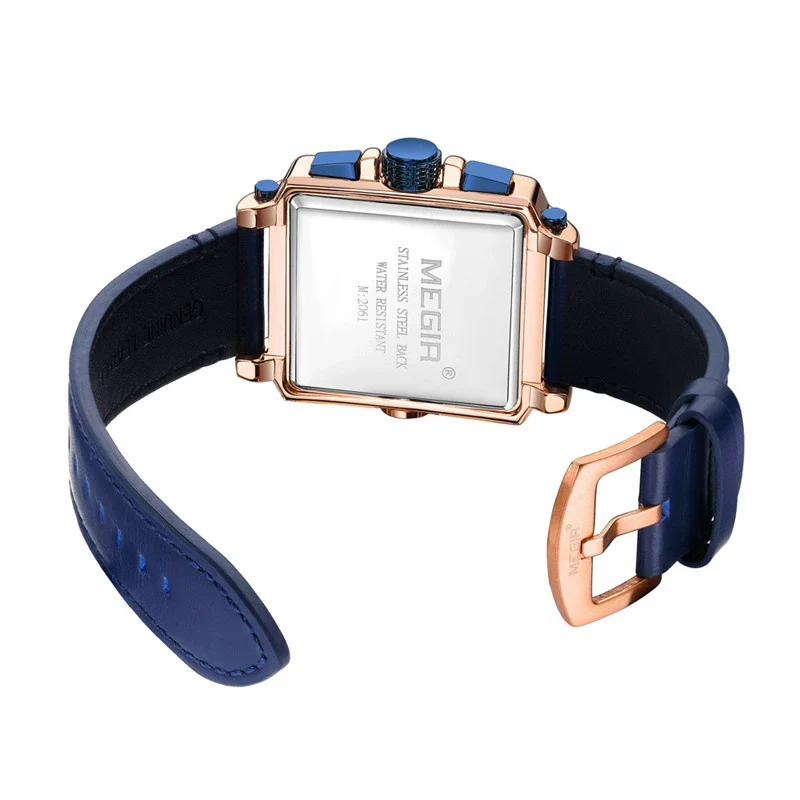 Wholesale Men's Retro Fashion Square Multifunctional Chronograph Calendar Watch Genuine Leather Strap Alloy Case Mineral Strengthened Glass Mirror - Image 5