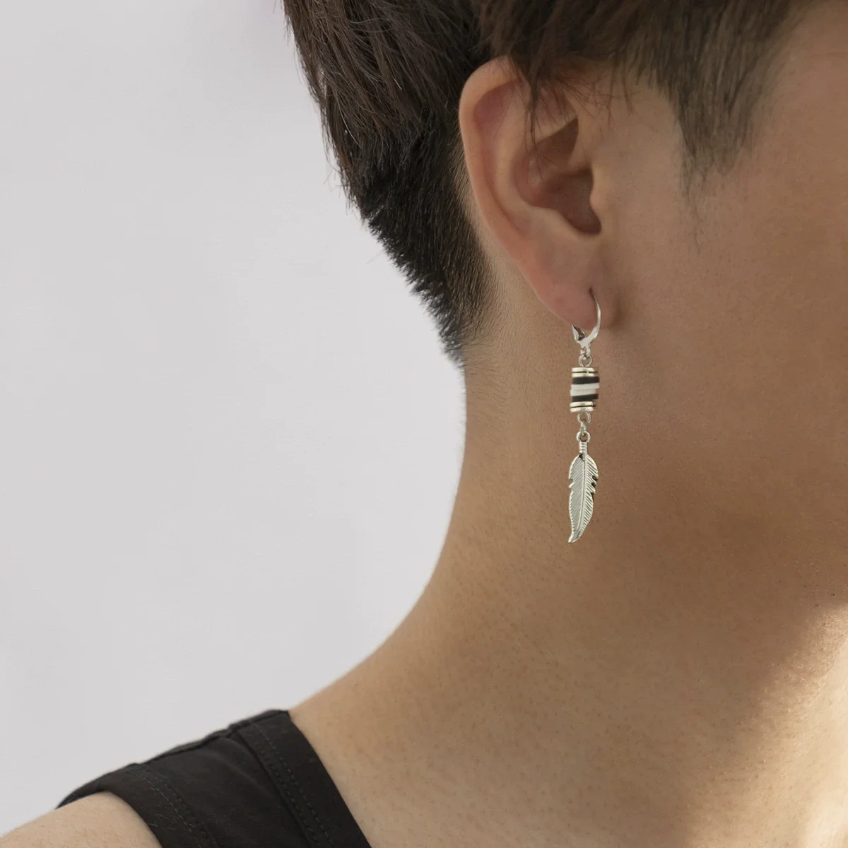 Wholesale Men's Retro Punk Fashion Alloy Feather Leaf Pendant Earrings With Electroplating - Image 3