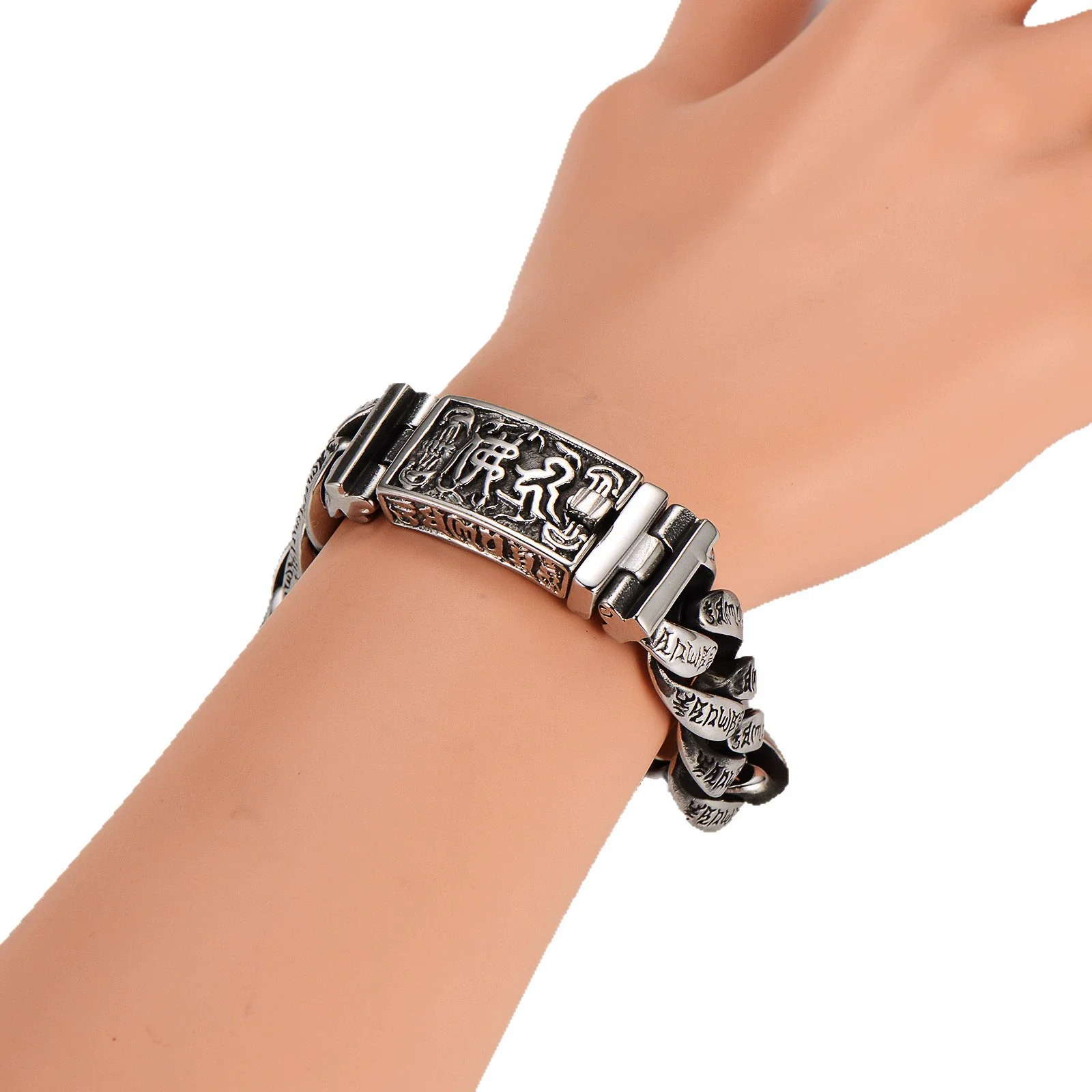 Wholesale Men's Retro Punk Hiphop Geometric Stainless Steel Electroplated Bracelet - Image 2