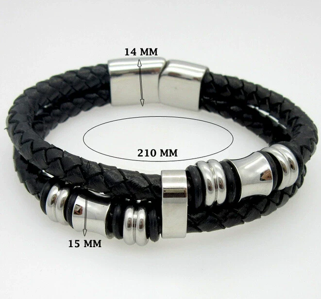 Wholesale Men's Simple Geometric Artificial Leather And Titanium Steel Braided Electroplated Bracelet Jewelry - Image 5