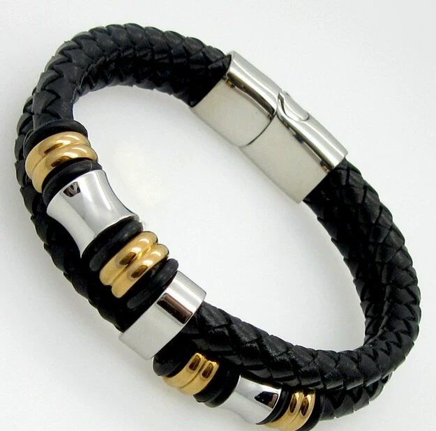 Wholesale Men's Simple Geometric Artificial Leather And Titanium Steel Braided Electroplated Bracelet Jewelry - Image 6