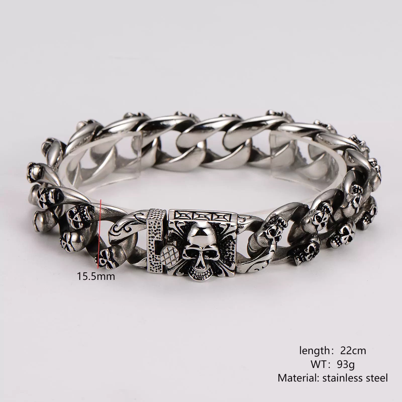 Wholesale Men's Simple Geometric Stainless Steel Electroplated Double Row Skull Bracelet - Image 2